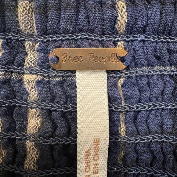 Free People Skirt Women Plaid Ruffle Hem Midi Skirt Navy Tan Boho Asymmetrical S - Picture 11 of 13